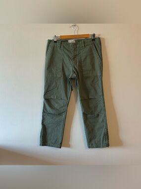 NILI LOTAN Cropped Military Pants Ankle Zip Joggers Olive Green 8 Twill Cotton